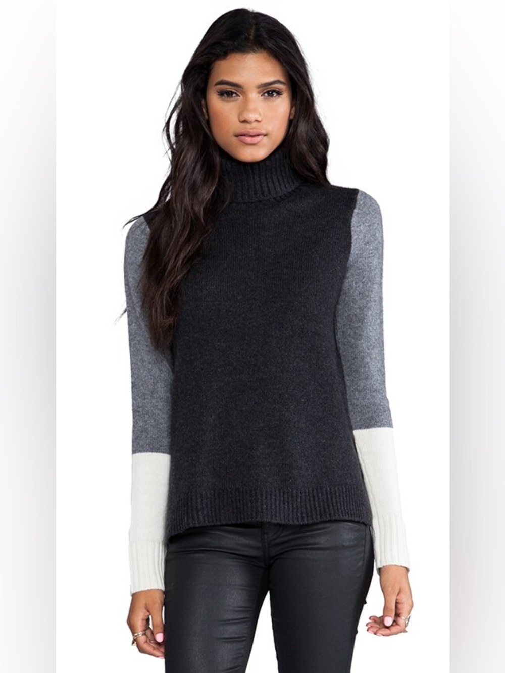 Vince Tri-Color Wool Cashmere Turtleneck Sweater Size Medium